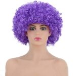 AICKER Short Kinky Curly Afro Wig for Women Men, 70s Synthetic Heat Resistant Wigs, Funny Party Cosplay Hair (Purple)