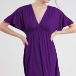 Lock and Love LL WDR 1338 Womens Short Sleeve Kimono Style Deep V-Neck Casual Summer Dress S-3XL Plus Size XXL Dark_Purple