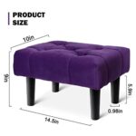 HOUCHICS Small Footstool Ottoman, Velvet Wooden Foot Stool Ottoman with Wood Legs, Sofa Footrest Extra Seating for Living Room Entryway Office(Purple 2PACK)