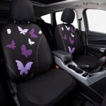CAR PASS Universal Print Butterfly Car Seat Covers, Cute Purple Butterfly Seat Covers Full Set with Airbag Compatible Fit Sedans,Cars,Vans,Suitable for Women & Girly (Flying Butterfly Purple)