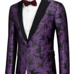 COOFANDY Men Dinner Dress Blazer Jacket Floral Luxury Western Tuxedo Suit Sport Coat Purple