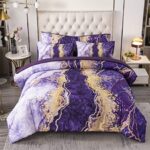 PERFEMET 6 Pcs Bed-in-A-Bag Purple Watercolor Marble Colorful Comforter Set,Ultra Soft and Lightweight Bedding Comforter Sheets Set,Luxurious Bedroom Decoration Durable Quilt Set (Purple,Queen)