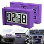 YOUNGFLY Mini Car Clock Auto Car Truck Dashboard Time Small Self-Adhesive Bracket Vehicle Electronic Digital Clock, Purple