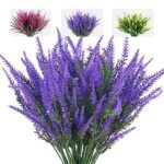 12 Bundles Fake Flowers Artificial Lavender Faux Grass, Plastic Plants for Indoor Outdoor Decoration UV Resistant Plants No Fade Faux Plastic Greenery for Hanging Garden Porch Window Wedding,Purple