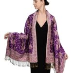 Achillea Soft Silky Reversible Paisley Pashmina Shawl Wrap Scarf w/Fringes (Purple)