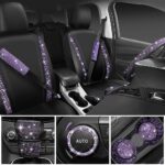 CAR PASS Leather Diamond Bling Seat Covers Sets 11 pcs, Bling Car Accessories Set for Women, Sparkly Rhinestone Steering Wheel Cover Sets, Glitter Cute Car Interior Sets for Women Girl, Violet Purple