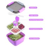 Freshmage Salad Lunch Container To Go, 52-oz Salad Bowls with 3 Compartments, Salad Dressings Container for Salad Toppings, Snacks, Men, Women (Purple)