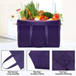 WISELIFE Reusable Grocery Shopping Bags 10 Pack Large Foldable Tote Bags Bulk, Eco Produce Bags with Long Handle for Shopping Groceries Clothes (Purple)