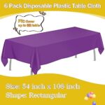 tujol Purple 6 Pack Plastic Table Cloth 54″ x 108″, Disposable Tablecloths Rectangle Table Cover, Plastic Table Cloths for Parties